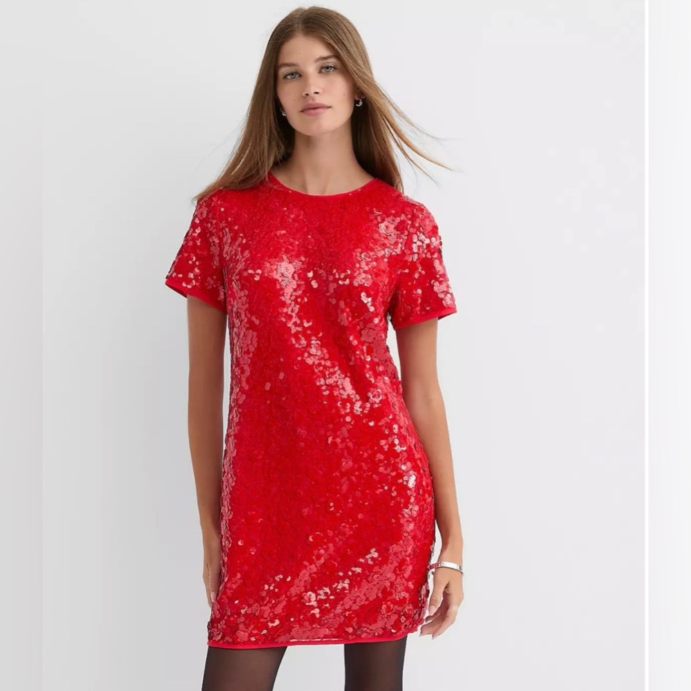 Loft Petite Sequin Short Sleeve Mini Dress